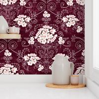 Cherry Blossom Damask (burgundy)