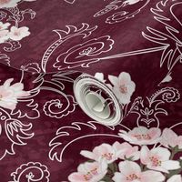 Cherry Blossom Damask (burgundy)