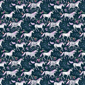 Extra Tiny Unicorns and Stars on Dark with Pink and Purple