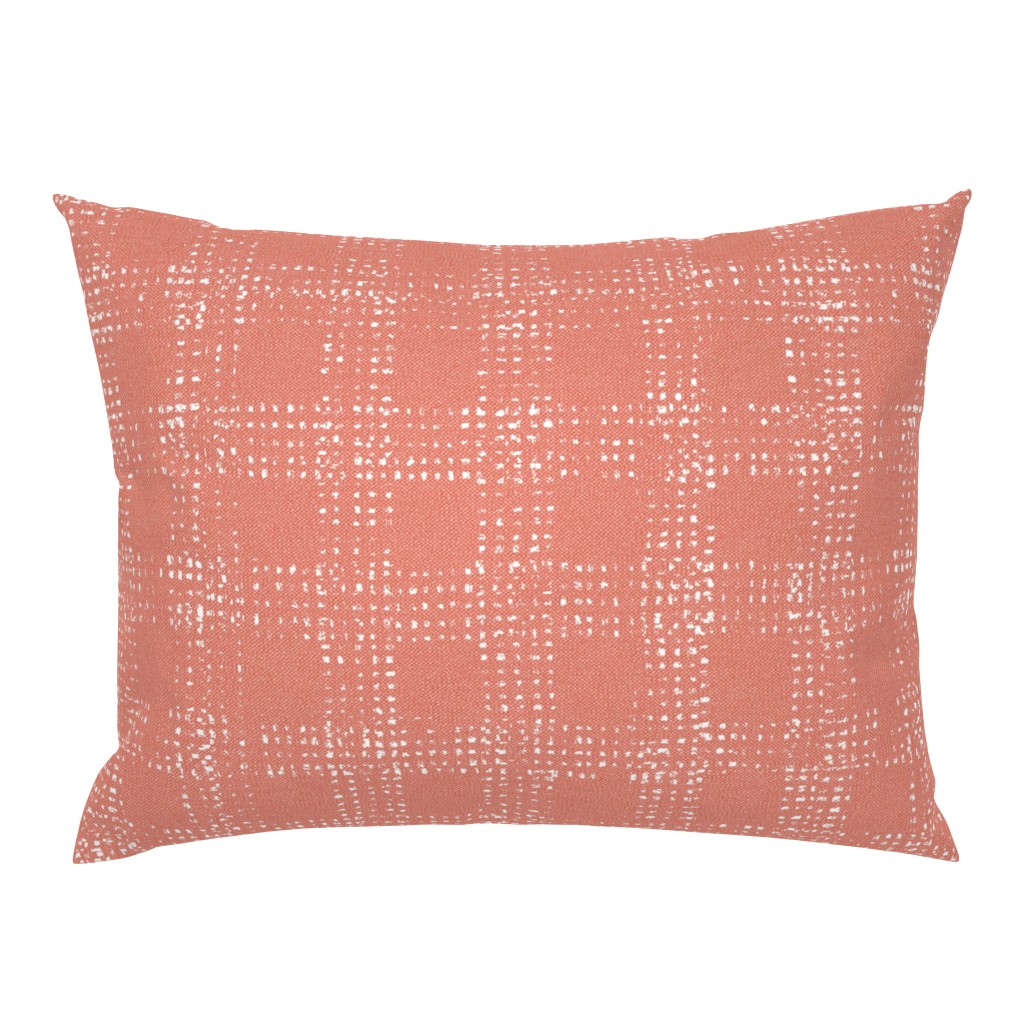 Mud cloth Textured Check Grapefruit and White