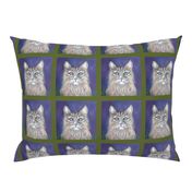 6" THE LOVELY TABBY CAT GREY BROWN SQUARE PANEL framed blue purple