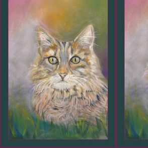 MEDIUM THE LOVELY TABBY CAT YELLOW CREAM BEIGE framed PANEL