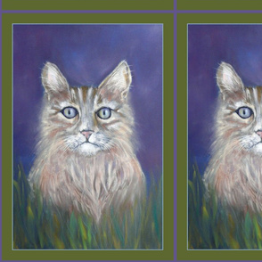 LARGE THE LOVELY TABBY CAT GREY BROWN RECTANGULAR framedPANEL chalk pastel drawing