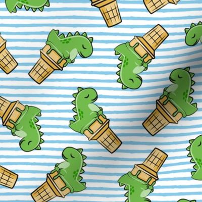 cute dinos - trex ice cream cones - toss on blue stripes - LAD19