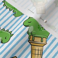 cute dinos - trex ice cream cones - toss on blue stripes - LAD19