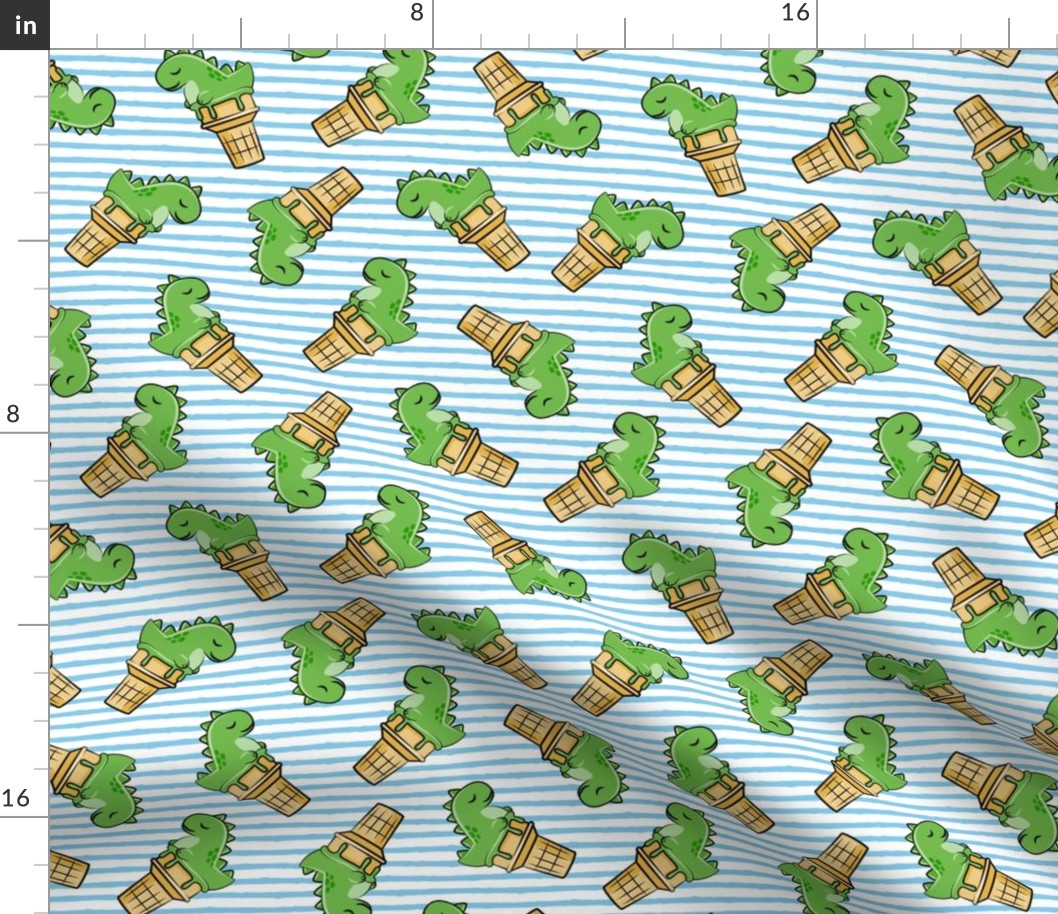 cute dinos - trex ice cream cones - toss on blue stripes - LAD19