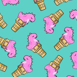 cute dinos - trex ice cream cones - toss pink on teal - LAD19