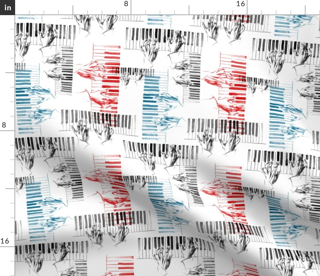 Piano in blue, red, black