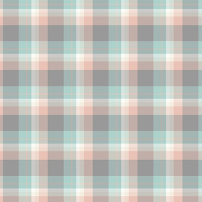 Plaid, Pink, cream, teal and gray, large