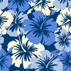 Oversized Hawaiian Hibiscus Floral- Navy Blue