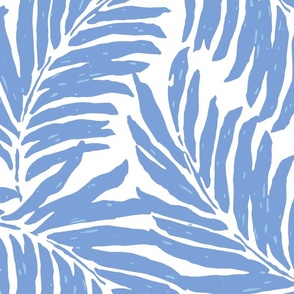Giant Illustrated Palm Leaves - Cornflower Blue