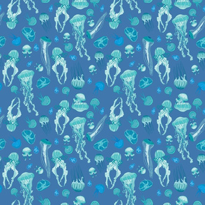 Jellyfish in Blues and Greens