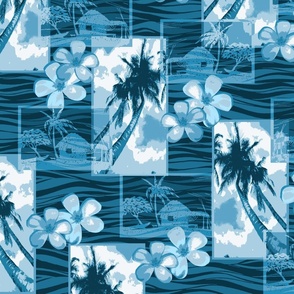 Hawaiian Plumeria and Palm Tree -Indigo Blues