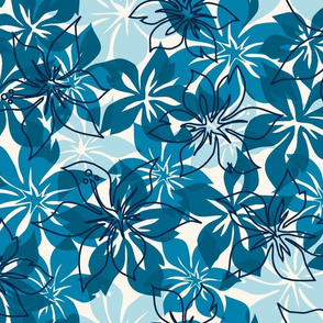 Modern Hawaiian Floral Camo- Indigo Blues