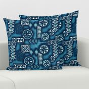 Hawaiian Primitive Tapa Print- Indigo Blues