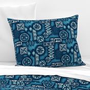 Hawaiian Primitive Tapa Print- Indigo Blues