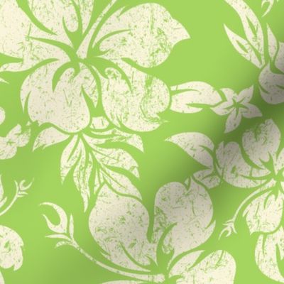 Distressed Hawaiian Hibiscus Floral- Lime Green