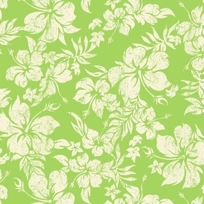 Distressed Hawaiian Hibiscus Floral- Lime Green