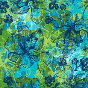 Orchid and Lace Hawaiian Floral - Teal