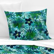 Hawaiian Tropical Floral Watercolor - Teal