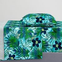 Hawaiian Tropical Floral Watercolor - Teal