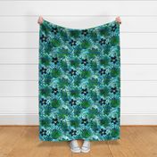 Hawaiian Tropical Floral Watercolor - Teal