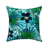 Hawaiian Tropical Floral Watercolor - Teal