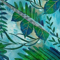 Hawaiian Tropical Floral Watercolor - Teal