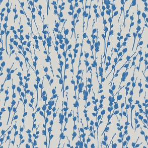 Pussywillow Sprigs | Medium Blue #3770A6 on  #D8D6D1