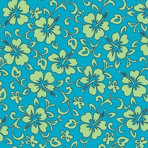 Hibiscus Flower Hawaiian Print in Scuba Blue