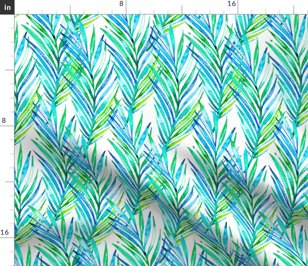 Watercolor Hawaiian Palms - Cool Blues and Greens