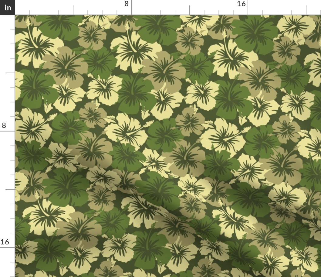 Oversized Hawaiian Hibiscus Floral- Olive Green