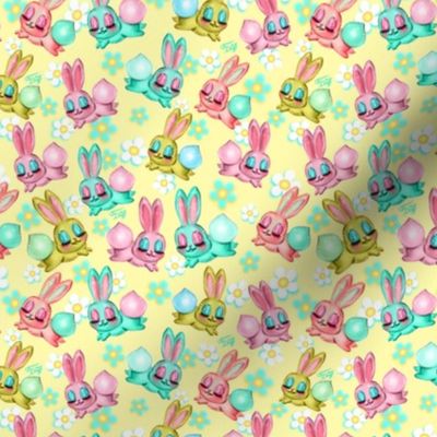 Tiny- Bunnies and Daisies on Yellow