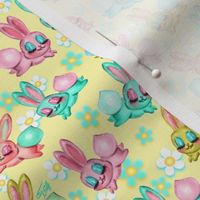 Tiny- Bunnies and Daisies on Yellow