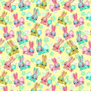 Tiny- Bunnies and Daisies on Yellow