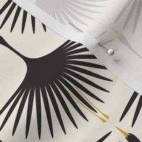 Art Deco Swans - Black on Cream - 4.25" Fabric, 6" Wallpaper