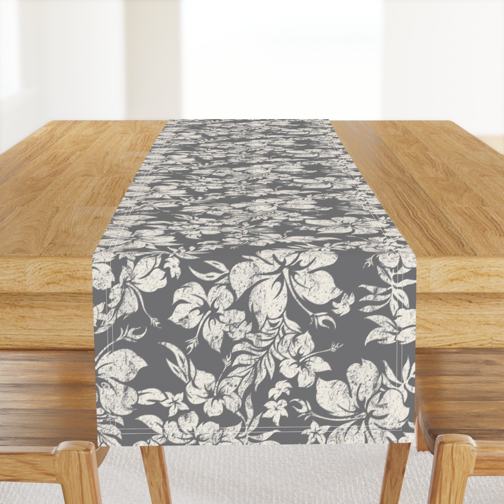 Distressed Hawaiian Hibiscus Floral - Charcoal