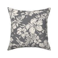 Distressed Hawaiian Hibiscus Floral - Charcoal