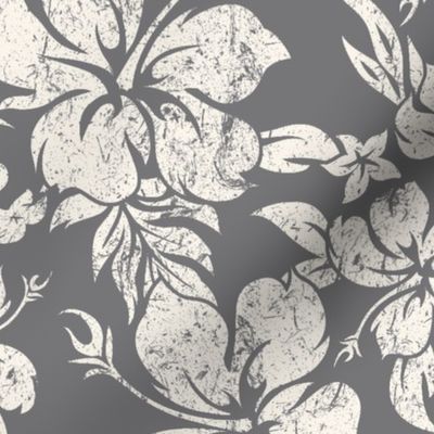 Distressed Hawaiian Hibiscus Floral - Charcoal