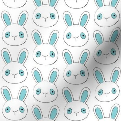 bunny faces with teal eyes and ears