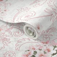 Cherry Blossom Blushed Damask (gray-white) 14"