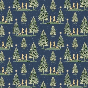 Christmas Tree Gift Fabric Holiday Season Home Decor, Childrens Night Time Bedtime Adventure with Family Dog