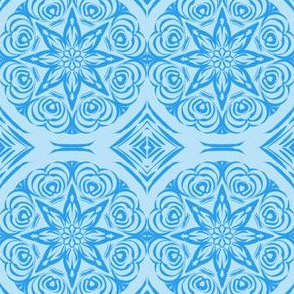 Tribal Star and Diamond Carvings on Baby Blue with Summer Daze Blue