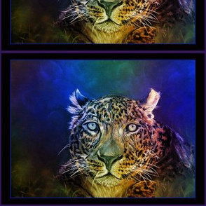 8" LEOPARD JAGUAR PANTHER JUNGLE FELINE 1 BLUE CHALK PASTEL DRAWING RECTANGULAR label vignette PANEL