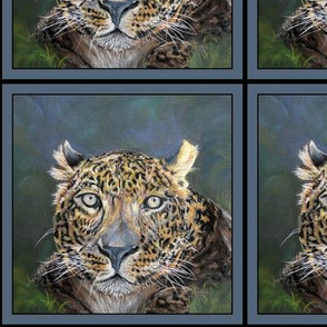 6" frame LEOPARD JAGUAR PANTHER JUNGLE FELINE 1 BLUE GREY CHALK PASTEL DRAWING SQUARE