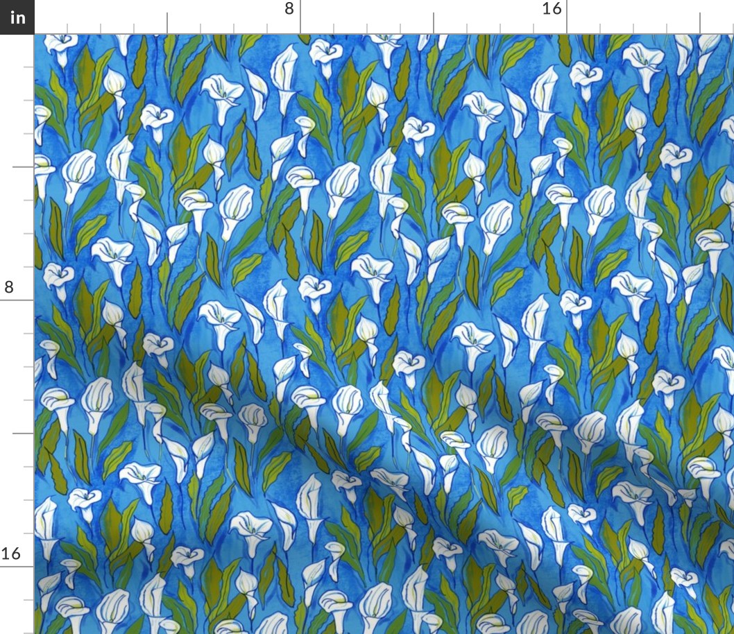 Pattern with calla lilies (blue b/g)