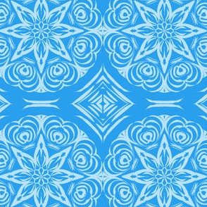 Tribal Star and Diamond Carvings on Summer Daze Blue with Baby Blue
