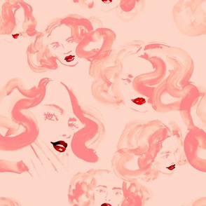 Girls with wavy hair (in apricot and tea rose)