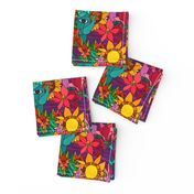 Hands and flowers (hippie pattern sunflowers, gladiolus and 