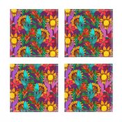 Hands and flowers (hippie pattern sunflowers, gladiolus and 